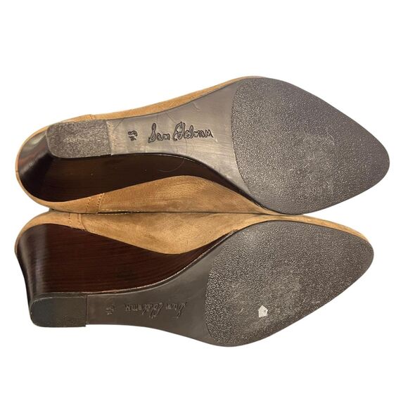 Sam Edelman Wedge Boots Womens Size 8.5 Tan Leather Chelsea Pointed Toe Booties - Picture 4 of 12